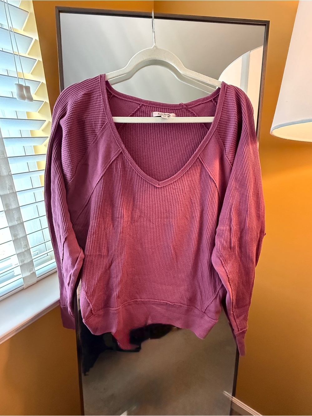 Free People Mauve Pink V-Neck Waffle Knit Sweater